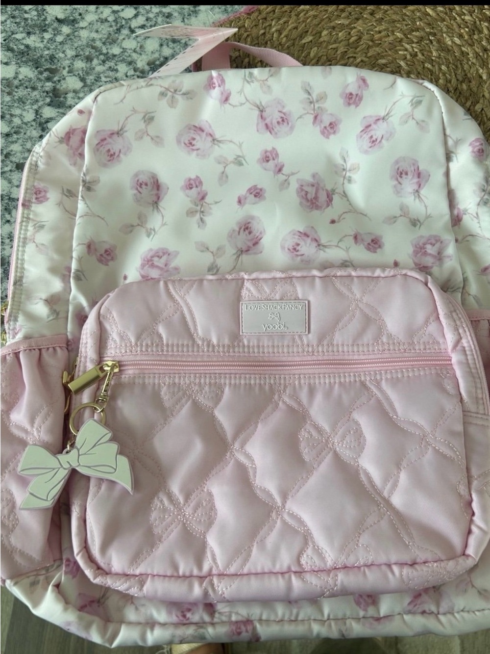 LoveShackFancy target collab Pink Quilted Floral Backpack